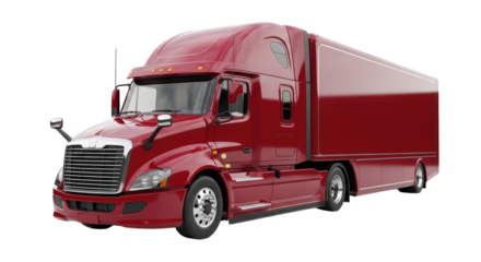 Isolated red tractor truck cab with trailer, delivery and transportation concept, stock image