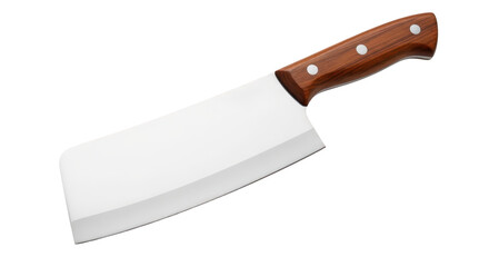 Isolated cleaver knife for butcher shops and kitchen use, with wooden handle and silver rivets