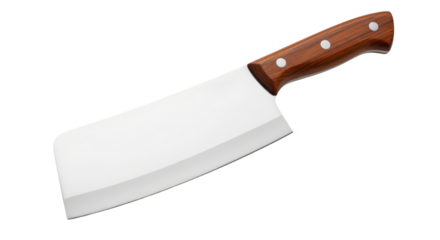 Isolated cleaver knife for butcher shops and kitchen use, with wooden handle and silver rivets
