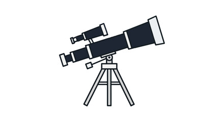 Stylized telescope illustration against a white backdrop hinting at astronomical observations and scientific exploration on a pristine background