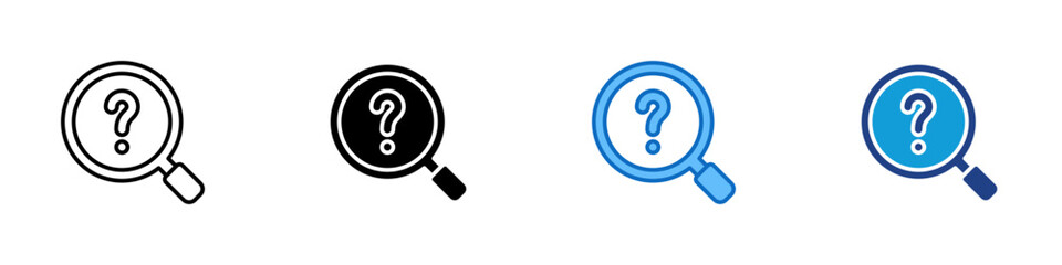 Search Question Multiple Style Icon Sheet Design Vector - Magnifying glass with question mark inside, representing search, inquiry, or investigation