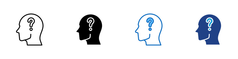 Thinking Mind Multiple Style Icon Sheet Design Vector - Human head with question mark inside, symbolizing curiosity, doubt, or problem-solving