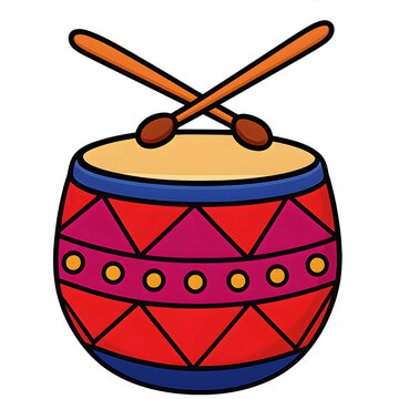 Animated nagada (festival drum) with bright colors and sticks. Perfect for Dussehra, Navratri, and cultural posters.