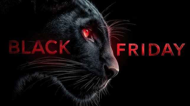 A ferocious black panther with glowing red eyes is featured alongside bold red 'Black Friday' text, creating a powerful, dramatic visual that's perfect for advertising campaigns.