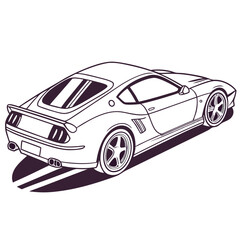 Naklejka premium Sleek line art illustration of a modern sports car, dynamic rear view showing speed and design, perfect for automotive-themed graphic design projects and enthusiasts