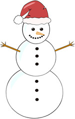 Cute snowman with Santa hat clipart. Christmas snowman clipar. PNG. Cute winter illustration.