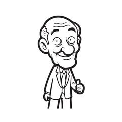 Obraz premium Old man with formal suit black and white vector illustration for classic portrait artwork design