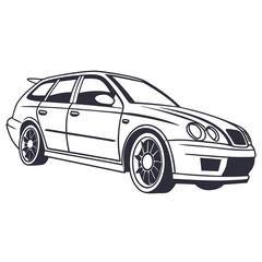 Fototapeta premium Detailed line art illustration of a modern, sleek estate car, showcasing a dynamic and sporty design perfect for automotive concepts and transportation graphics
