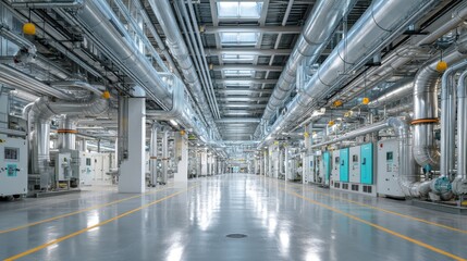 Fototapeta premium Industrial Interior: Factory, Piping, Manufacturing, Technology