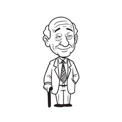 Old man with formal suit black and white vector illustration for classic portrait artwork design