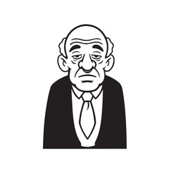 Old man with formal suit black and white vector illustration for classic portrait artwork design