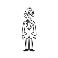 Old man with formal suit black and white vector illustration for classic portrait artwork design