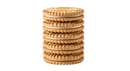 Isolated stack of round vanilla cream cookies for snacks and indulgent sweets treat
