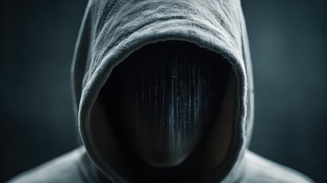 Mysterious figure in a dark hoodie exploring themes of anonymity in a cyberpunk setting