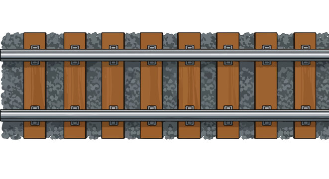 Overhead Perspective of Stylized Railway Tracks with Wooden Sleepers and Gravel Ballast Illustration