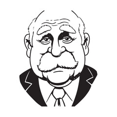Old man with formal suit black and white vector illustration for classic portrait artwork design