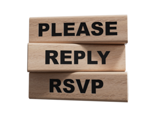 Word PLEASE REPLY rsvp. Wooden small cubes with letters. wooden blocks. Copy space.Supports PNG files with transparent backgrounds.