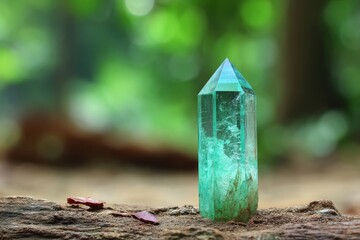 Obraz premium The image shows emerald crystals on a rock in close-up, with their natural green color and uncut appearance clearly visible