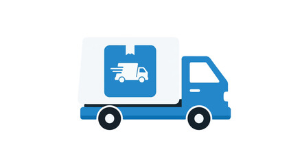 Naklejka premium Delivery truck vector illustration with box icon, conveying fast shipping and logistics services for e-commerce businesses across different locations