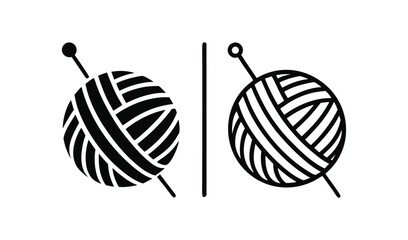Two stylized illustrations of yarn balls with knitting needles