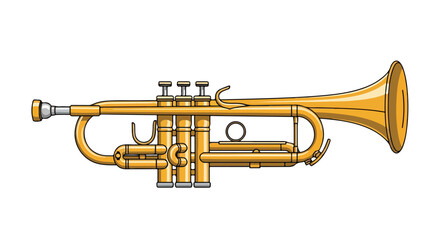 Fototapeta premium Detailed cartoon illustration showcasing the elegant design and structure of a golden trumpet on a pristine white canvas