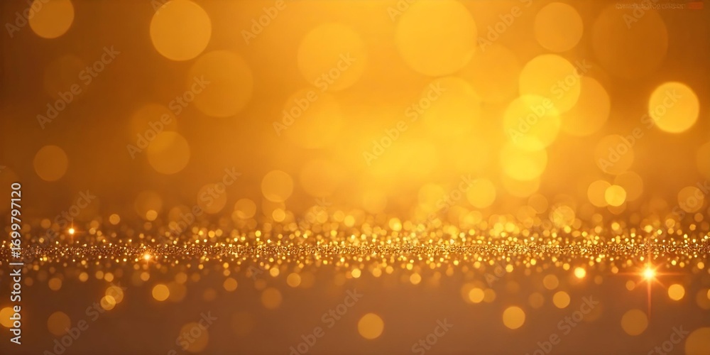 Wall mural golden bokeh background with glitter on the bottom, creating a festive and elegant atmosphere, perfe