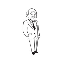 Old man with formal suit black and white vector illustration for classic portrait artwork design
