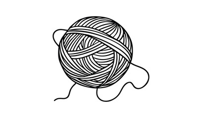 Hand drawn illustration of a ball of yarn with a loose end