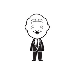 Old man with formal suit black and white vector illustration for classic portrait artwork design