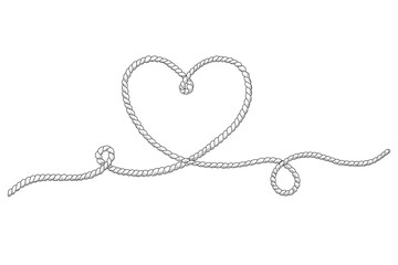 Rope heart border. Line art with copy space. Linear vector drawing of love symbol. Outline nautical sketch © Elena