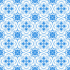 Fototapeta premium Seamless Blue Floral Ornament Traditional Decorative Pattern
