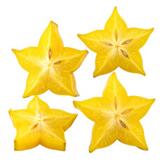 Fototapeta premium A single golden star anise fruit with a fresh tropical slice is isolated on a clean white background