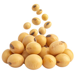 A small pile of yellow split peas and organic dry soybeans isolated on a white background