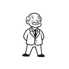 Old man with formal suit black and white vector illustration for classic portrait artwork design
