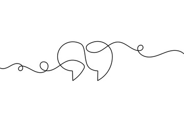 Quotes mark abstract continuous one line drawing isolated minimal outline style vector illustration
