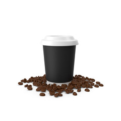Disposable coffee takeaway cup with roasted beans