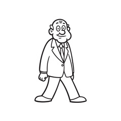 Fototapeta premium Old man with formal suit black and white vector illustration for classic portrait artwork design