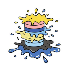 Colorful layered structure with dripping liquid shows a creative, playful design