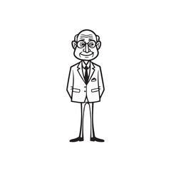 Old man with formal suit black and white vector illustration for classic portrait artwork design