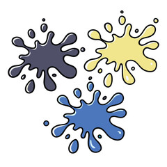 Vibrant paint splatters in playful blue, yellow, and purple for creative design