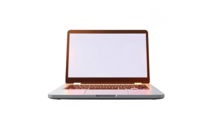 A sleek laptop with a blank white screen, isolated on transparent background, ideal for showcasing web designs, software interfaces, or digital content in a clean style