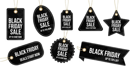 Black Friday Sale Tags Collection | 7 Hanging Labels in Various Shapes