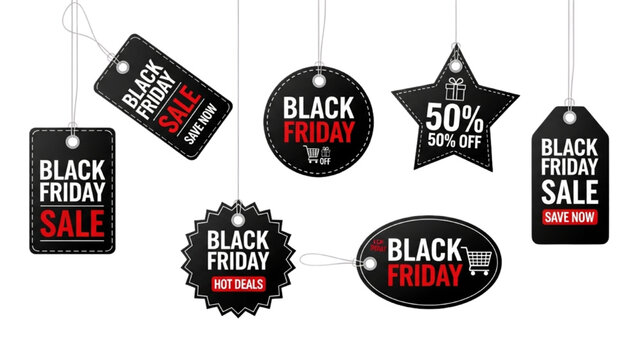 Black Friday Sale Tags Collection | 7 Hanging Labels in Various Shapes