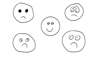 Hand-Drawn face expressions Happy face Standing Out in a Crowd of Sad Faces 