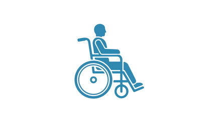 Stylized blue wheelchair icon conveying accessibility and support for those with mobility challenges designed with clean lines