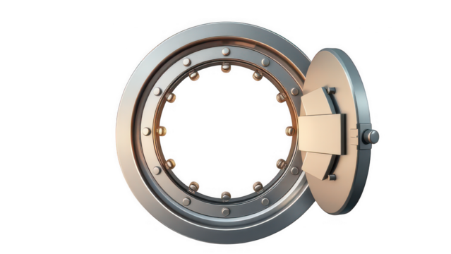 A vault door on a transparent background, representing security, protection, and financial safety isolated on transparent background