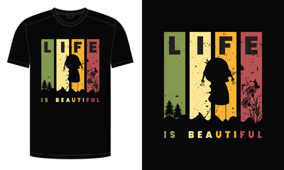 Life Is Beautiful Silhouette Tee – Nature and Wildflower Vintage Graphic T-Shirt