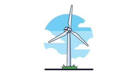 Wind Turbine Illustration against a Blue Sky Backdrop, Representing Sustainable Energy Production and Environmental Consciousness