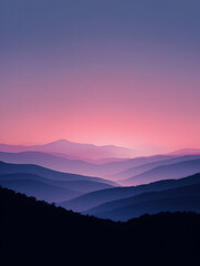 Mountain range silhouette at sunset, pink and purple layers