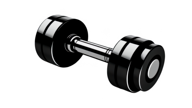 Black dumbbell isolated on transparent background a weight training equipment for building muscle and strength, used in fitness and bodybuilding exercises